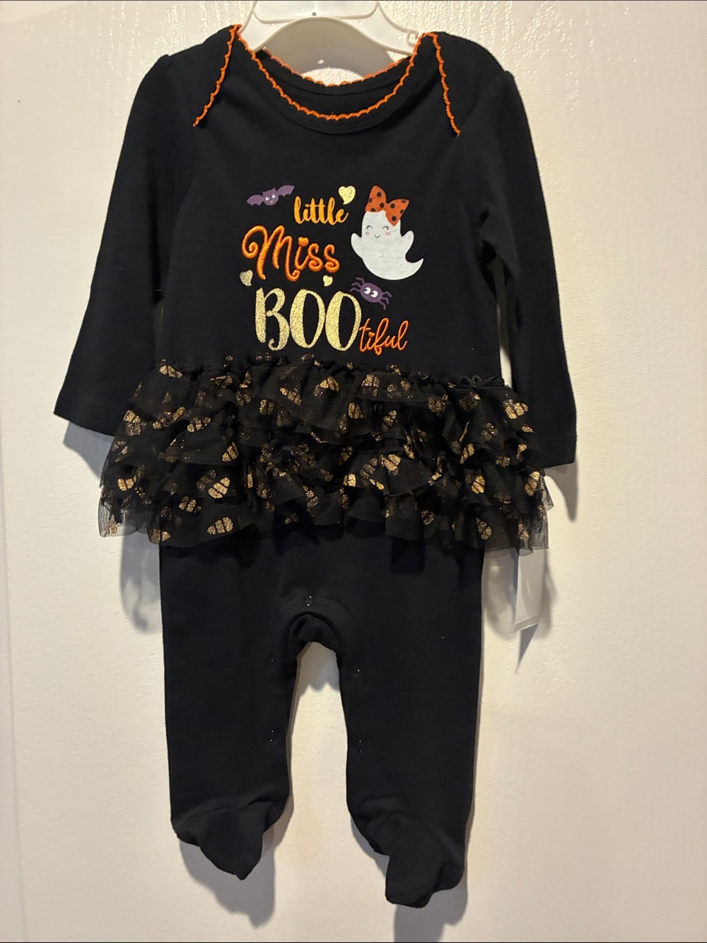 Little Miss BOOtiful Black Halloween Tutu Footed Romper 3-6 months